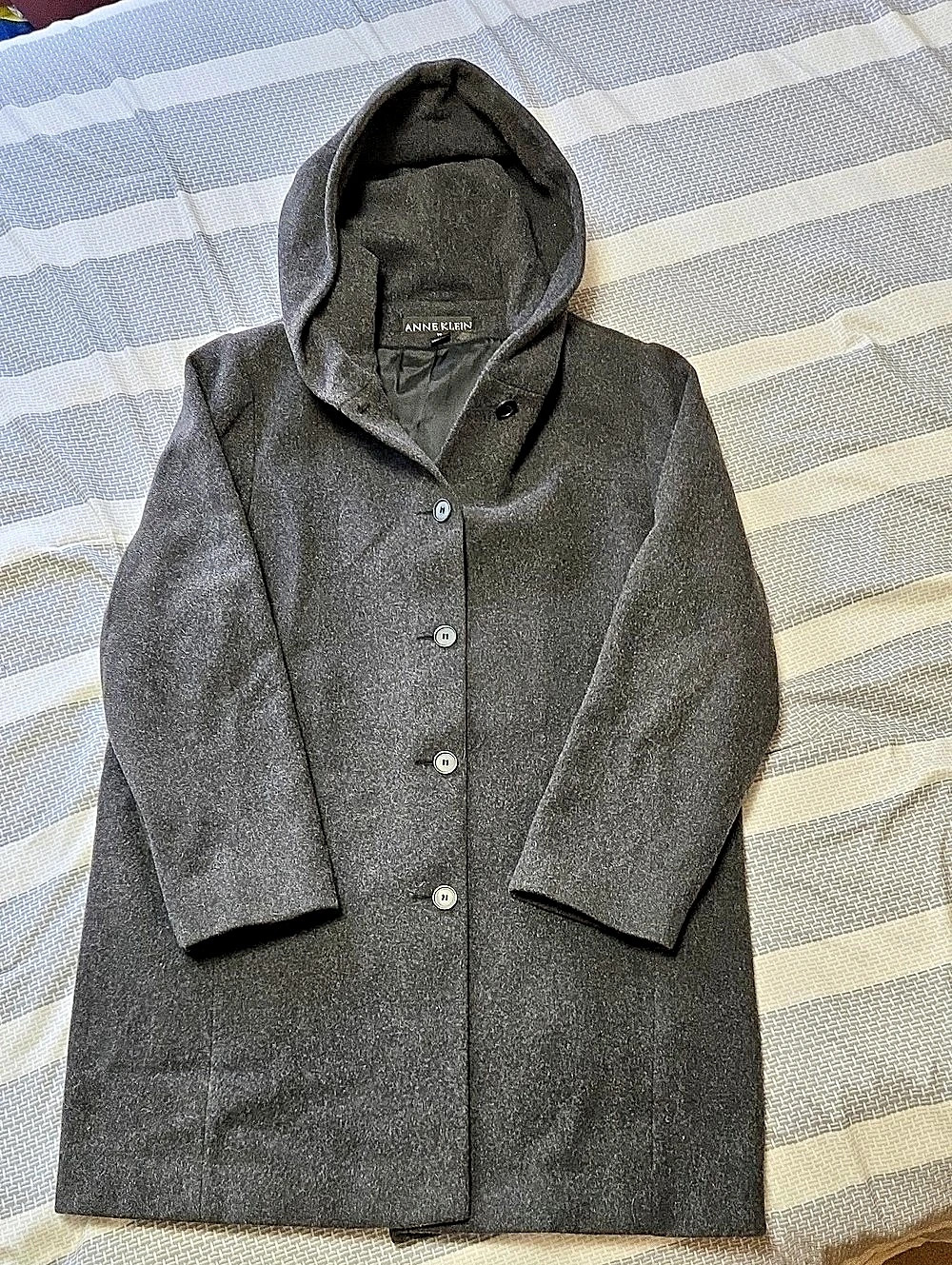 Anne Klein Hooded Gray Coat Size 14